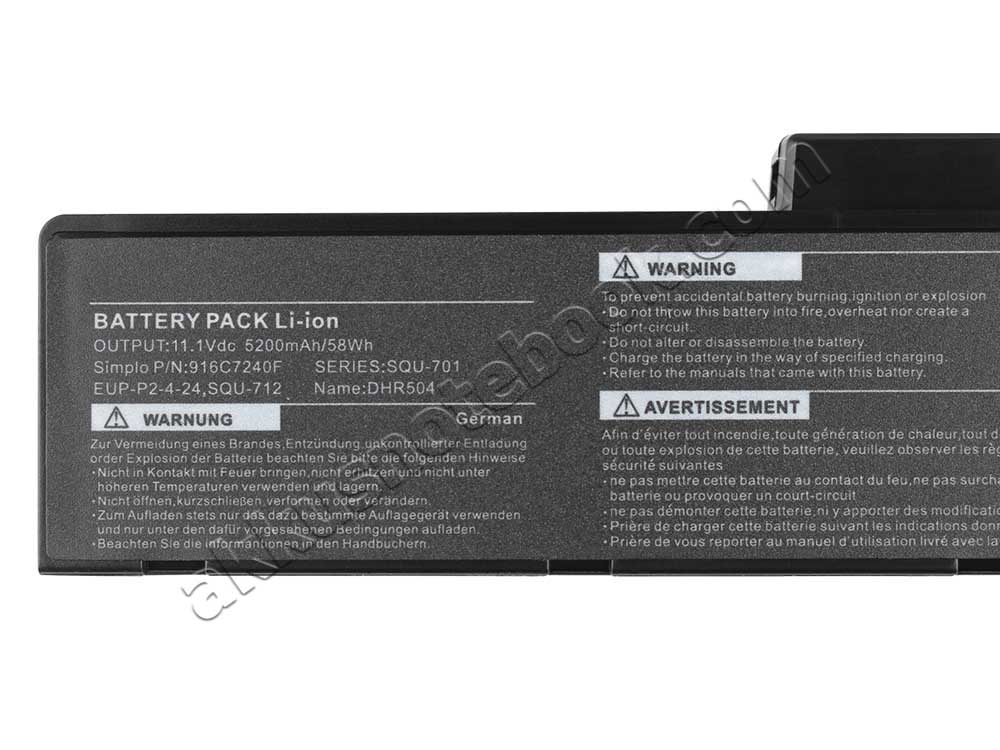 5200mAh 58Wh 6 Zellen Akku Packard Bell SQU-712