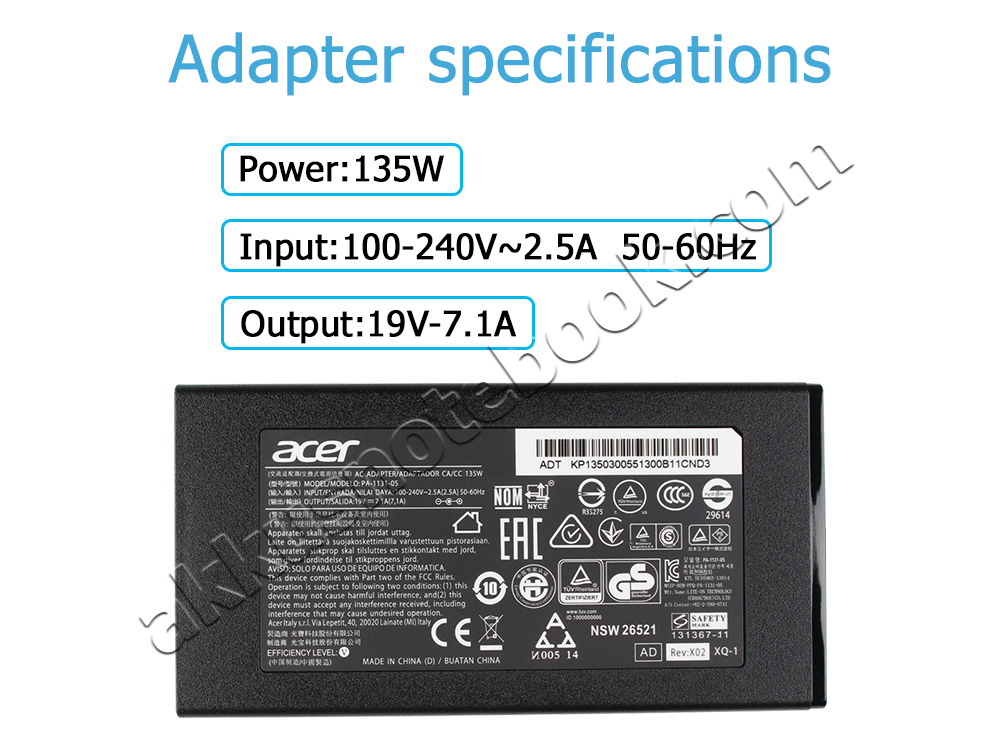 135W Acer ConceptD 3 Ezel Pro CC315-72P-74BY(UN.C5QTA.001) Netzteil Ladegerät