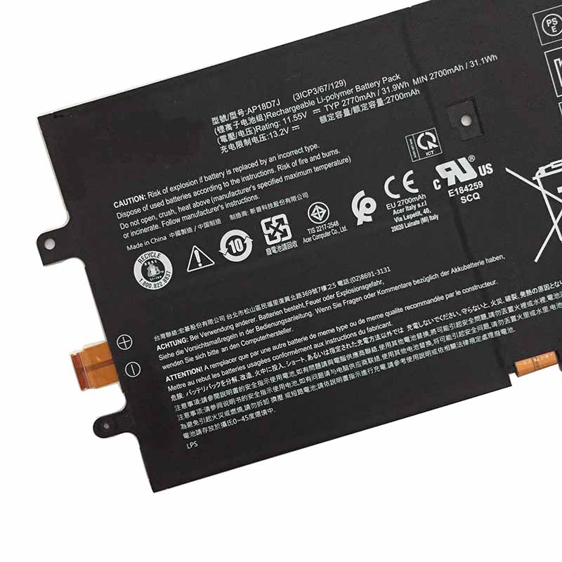 2770mAh 31.9Wh 3-Zellen Acer Swift 7 SF714-52T-70CE Akku