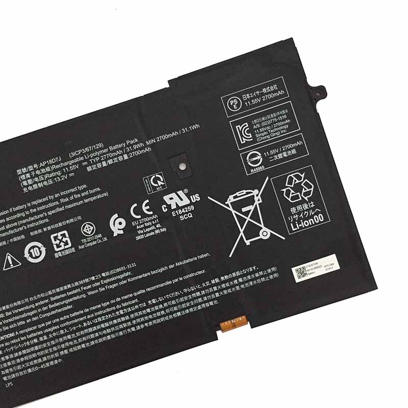 2770mAh 31.9Wh 3-Zellen Acer Swift 7 SF714-52T-70CE Akku