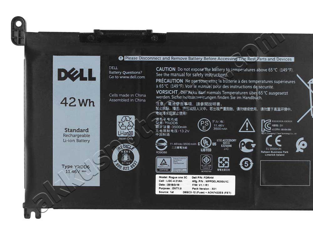 3500mAh 42Wh 3-Zellen Dell Inspiron 3501 P90F006 Akku