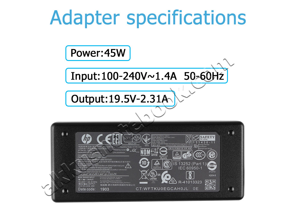 Original Netzteil HP EliteBook 850 G4 45W + Frei Ladekabel