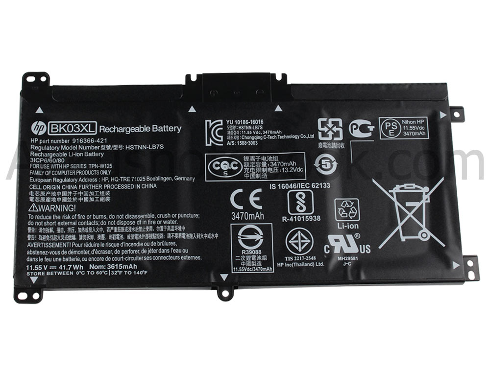 Original 3470mAh 41.7Wh 3-Zellen Akku HP BK03XL HSTNN-UB7G TPN-W125