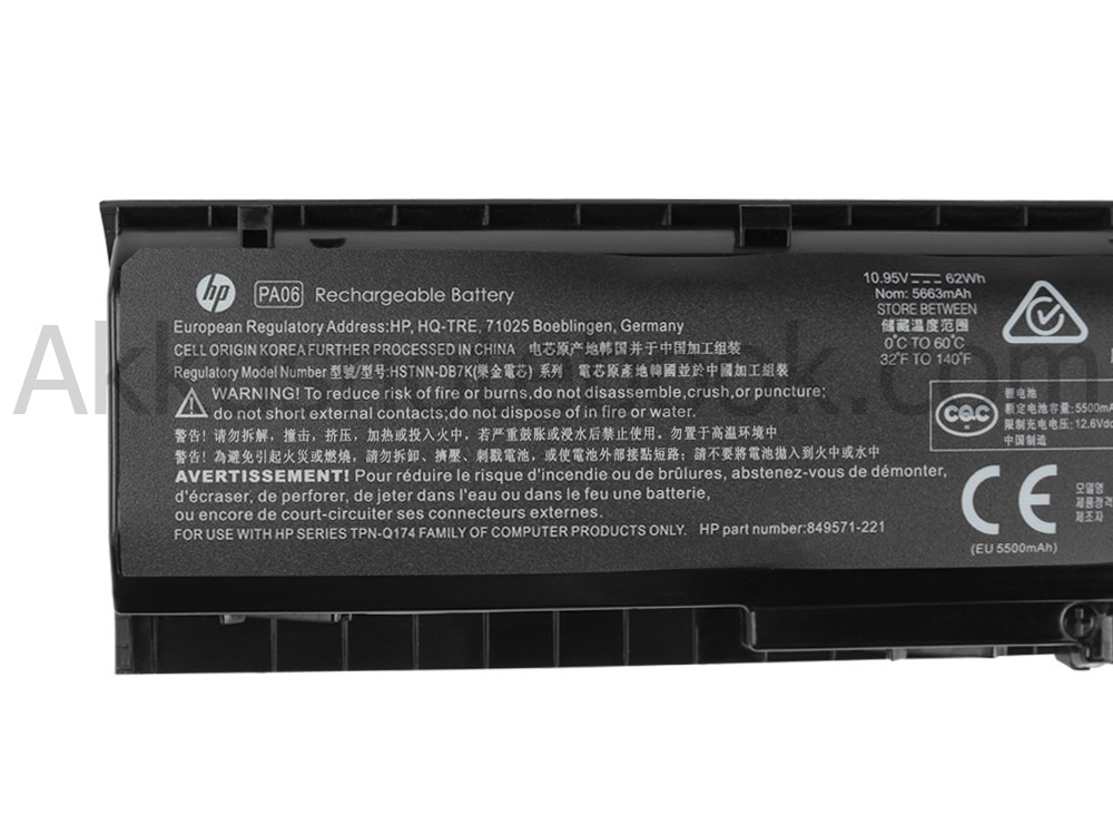 Original 5663mAh 62Wh 6-Zellen Akku HP PA06 PA06062 TPN-Q174