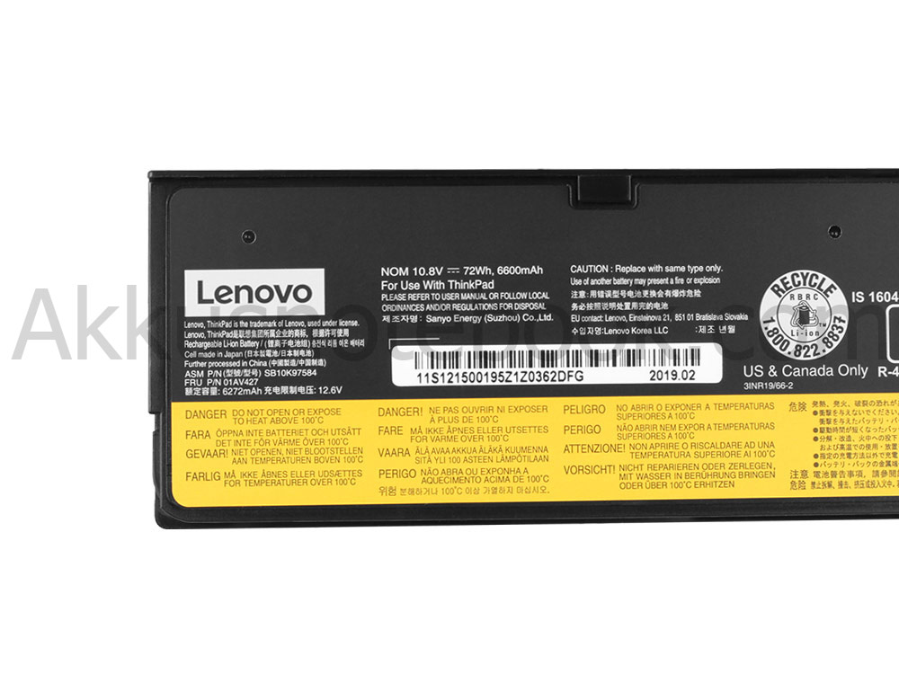 Original Lenovo ThinkPad T480 20L6 Akku 72Wh 6600mAh